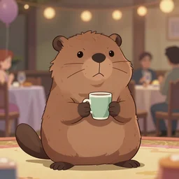 beaver at a party. anime style