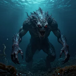 monster in the deep dark sea, thalassophobia, realistic, highly detailed, nightmare