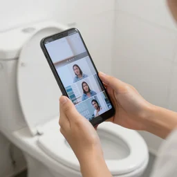 sitting on the toilet watching videos on my phone
