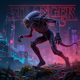 if i only could, be running up that hill,, stranger things, demogorgon, cyberwave, vector graphics, cinematic, photorealistic, highly detailed, volumetric lighting