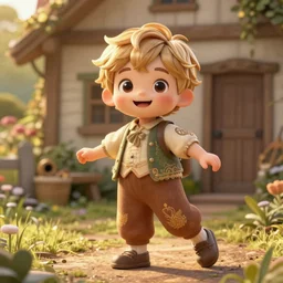 clear portrait of adorable little guy, adorable appearance!!!, golden hour, happy apearance, cottagecore!!, background hyper detailed, character concept, full body, dynamic pose, intricate, elegant, highly detailed, digital painting, artstation, concept art, smooth, sharp focus, illustration, art by artgerm and greg rutkowski and alphonse mucha
