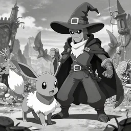 grayscale video game elden celebi : espeons reprisal star valley resident evil mismagius mystery dungeon ultrahd resident eevee wearing bandanna fighting espeon, the old god wearing a witch hat pokemon final gamecube