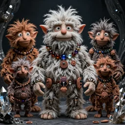 hyper realistic photography of cyborg hairy fluffy muppet show elf goblin monster glass beads clay amulets, full body, cinematic symmetric dark _ crystal, brian froud, alan lee, jean baptiste monge, scott radke