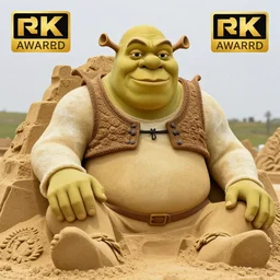 Photo Of A Shrek Sand Sculpture, 8K, Photorealistic, Award Winning