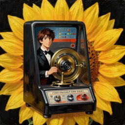 sunflower machine, black background, greg rutkowski, john singer sargent, anime, trending on artstation, oil painting, intricate