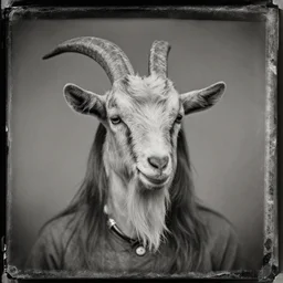 tintype of a girl with goat head