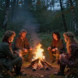 friends around campfire by hans zatzka and rachel ruysch and ( ( ( ( ( ivan aivazovsky ) ) ) ) ) and ( ( lisa frank ) ), art nouveau, 8 k, sharp focus, lighting study, octane render