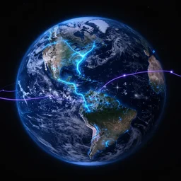 planet earth pics, by rhads, 4 k, glowing blue veins, purple glowing wires