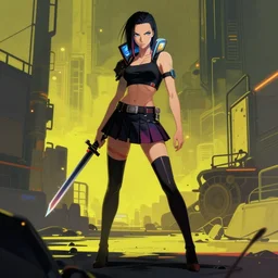 cyberpunk fight scene, seifuku, pleated miniskirt, overknee socks, battle angel alita. by rembrandt 1 6 6 7, illustration, by konstantin razumov
