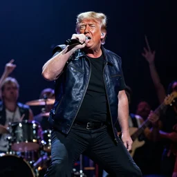 photo Donald trump performing in a heavy metal concert, 4k, mid range shot