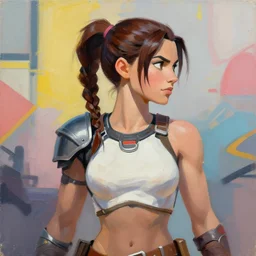 greg manchess portrait painting of partially armored lara croft as overwatch character, medium shot, asymmetrical, profile picture, organic painting, sunny day, matte painting, bold shapes, hard edges, street art, trending on artstation, by huang guangjian and gil elvgren and sachin teng