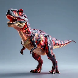 A nuclear tyrannosaurus with glowing red eyes, bioluminescence, volumetric lighting, 8k, octane render, trending on ArtStation