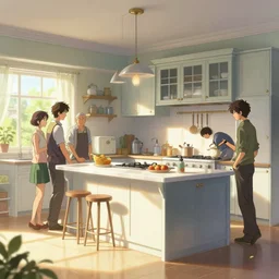 house kitchen on a sunny day, artstation, elegant, highly detailed, digital painting, concept art, smooth, sharp focus, illustration, art by don bluth and michel ocelot and makoto shinkai and tom whalen and atey ghailan and akihiko yoshida