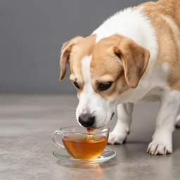 a dog drinking tea, professional photo