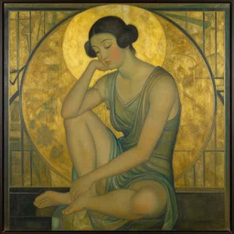 contemplative bodhisattva, art deco painting