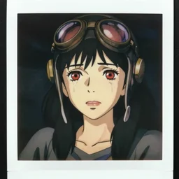 a polaroid film still of a crying 1 9 5 0's aviator girl crying!!, red eyes, dramatic light, finely detailed features, perfect art, gapmoe yandere grimdark, trending on pixiv fanbox, painted by greg rutkowski makoto shinkai takashi takeuchi studio ghibli, akihiko yoshida,