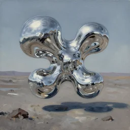 surrealist chrome blob desolate landscape impasto