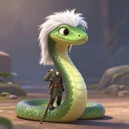 a white haired snake soldier with a snake head, fantasy, 4 k, inspired by pixar