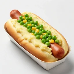 hot dog tray thing, you know the rectangle one, a layer of mashed potatoes with peas ( or corn ) to make a nest, sliced fresh meatloaf, with gravy, then cheddar cheese on top and you broil it until you can eat it like a cheezer