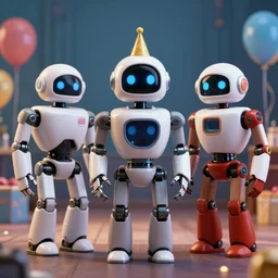 three robots having a cool party birthday party, highly detailed