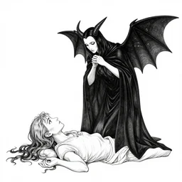 Sandman and Death by Neil Gaiman, Morpheus, Dream of the Endlesss, black and white, pen and ink painting