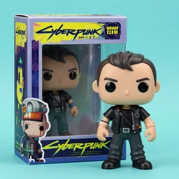 cyberpunk 2 0 7 7 stop motion vinyl action figure, plastic toy, beeple, butcher billy, david villegas, irina french, trending on artstation, against bluegreen background