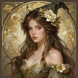 portrait of a young flower witch, intricate, fantasy, d & d, elegant, highly detailed, digital painting, artstation, concept art, smooth, sharp focus, illustration, art by artgerm and greg rutkowski and alphonse mucha, 8 k