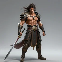 a ruthless handsome musculare man paladin, 8 k, full body fighting hyperrealistic, windy hair dragon slayer, hyperdetailed, symmetrical face and body high fantasy portrait by laura sava