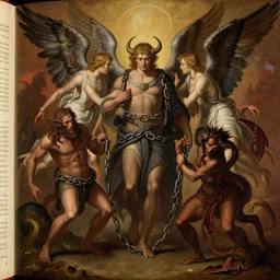 book of enoch, angels capture demons with huge chains and send them to hell, by oi and bierstadt, trending on artstation