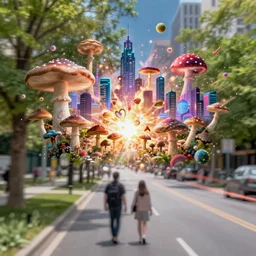 double exposure of dally life, symbols of live, explosion, cyber mushroom city, love is the most relevant theme, 8 k resolution, artistic mode, artistic, trending on instagram, long exposure, love art, serious, fantasy and dreams vibes, mushrooms style and macro style, spring vibes