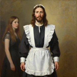 jesus christ in maid dress, painting by wlop and amy brown
