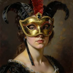 portrait of a woman wearing an ornate venetian mask, by jacques - louis david, by greg rutkowski, by zdzisław beksinski, by josep tapiro baro, trending on artstation, featured on pixiv, masterpiece, oil on canvas, cinematic composition, dynamic beautiful lighting,