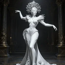 portrait of an absurdly beautiful, full body, graceful, sophisticated, fashionable futuristic woman, facial piercings, natalie portman, heavy body modification, hyperdetailed illustration by irakli nadar and alexandre ferra, intricate linework, white porcelain skin, faberge, intricate chrome headdress, dark atmosphere, unreal engine 5 highly rendered, global illumination, radiant light, detailed and intricate environment