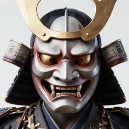 a powerful japanese samurai wearing a archdemon mask, detailed face, highly detailed, face symmetry, character concept portrait by moebius and laurie greasley, colorful, profile picture, 8 k, cinematic color grading