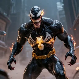 venom fused with reverse flash, ultra realistic 4 k unreal engine very cinematic render with ray tracing bloom ambient occlusion strong reflections depth of field fog