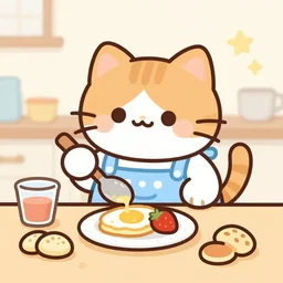 a cute cat cooking a breakfast, vector art, trending on artstation