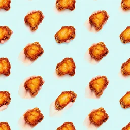 a seamless repeating pattern of hands holding fried chicken wings. surreal photograph, lo - fi, polished look, solid background, silly and serious, hermes ad, fashion photography, toiletpaper magazine by pierpaolo ferrari and maurizio cattelan, 3 5 mm photograph, colourful, david lachapelle, canon eos c 3 0 0, 8 k, medium - format print