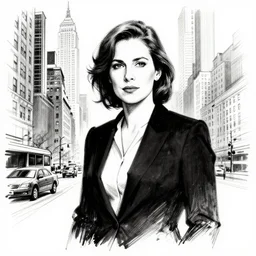 woman lawyer from nyc, character portrait, ink drawing, black and white, concept art by tim bradstreet