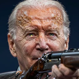 Joe Biden glowing eyes with Shotgun