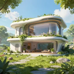 a beautiful futuristic home in the summer!????, artstation