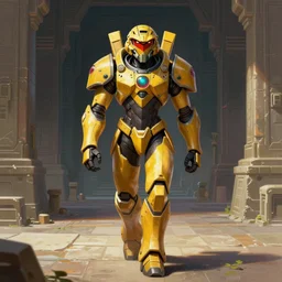 character portrait of samus aran from metroid walking through an ancient temple, 8 k, realistic shading, symmetrical face details, digital painting, matte painting, concept art, illustration, metroid!!!!!!!!!!!, segmented armor, power armor, halo infinite, good value control, vibrant colors, john singer sargent