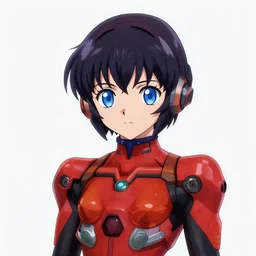 digital anime art, cute mech girl wearing a red mech suit. blue eyes. wlop, rossdraws, sakimimichan