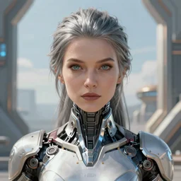 closeup portrait shot of a female biomechanic woman in a scenic scifi environment, intricate, elegant, highly detailed, centered, digital painting, artstation, concept art, smooth, sharp focus, warframe, illustration, brian froud, tomasz alen kopera, peter mohrbacher, donato giancola, leyendecker, boris vallejo
