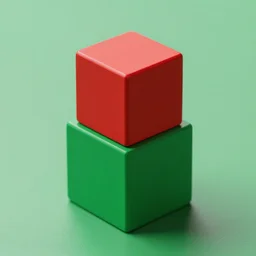 a red cube on top of a green cube