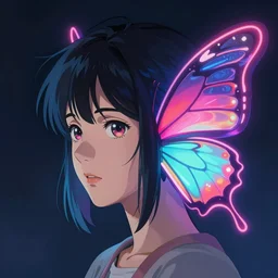 a neon butterfly head | hyperrealistic digital painting by makoto shinkai, ilya kuvshinov, lois van baarle, rossdraws | trending on artstation