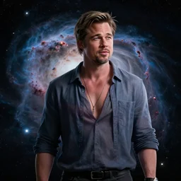 brad pitt, space nebula, neo futuristic, stunning, trending, unreal engine