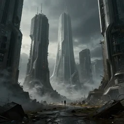 an abandoned dystopian city of parametric architecture, technopunk, by federico pelat and james paick and zaha hadid, concept art, hyperrealism, 8 k resolution, octane render, cinematic, ominous, dramatic, volumetric lighting, misty