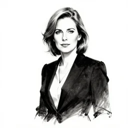 woman ceo, character portrait, ink drawing, black and white, concept art by tim bradstreet