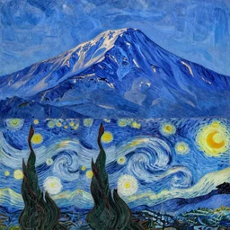 beautiful blue mountain in Italy, painted by Monet and Van Gogh and Redon