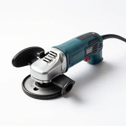 velvet angle grinder, studio product photography, isolated on a pure white background, centered, entire object in frame, sharp focus, soft studio lighting